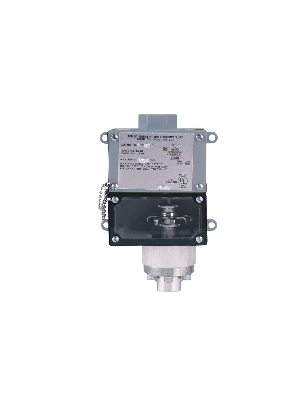 [1005W-A1-D] Series 1000W Weatherproof Diaphragm Operated Pressure Switch, Range 25-200 PSI, Approx. Deadband Fixed 8 PSIG