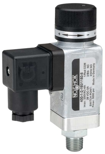 [400H-3-2-300/3600-1] 400 Series Heavy-Duty Mechanical High Pressure Switch, 300 to 3,600 psig, 1/4" NPT-Male, SPDT, DIN EN 175301-803 Form A w/ 36" Cable Attached