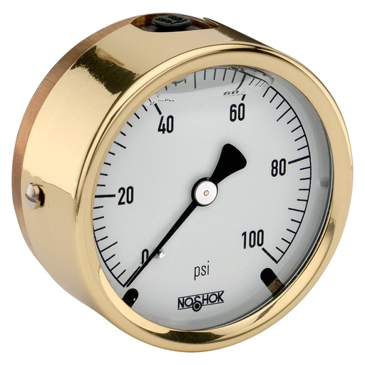 [25-310-6000-psi-SST] Pressure Gauge, 2.5" Brass Case, Copper Alloy Internals, 6000 psi, 7/16"-20 Back Conn, Glycerin Filled