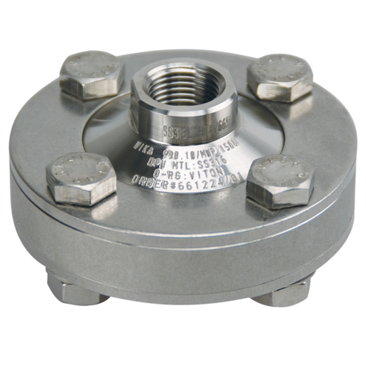 [52797938] Wika L990.10 Series Diaphragm Seal, 1/4" Instrument Connection, 1" Process Connection, SS Upper, Lower & Diaphragm, 1x 1/4" Flushing Connection, Buna-N Seal, 1500 PSI, L990.10.N2FXN8F.SS.SS-2.SS.SS.BN.1500