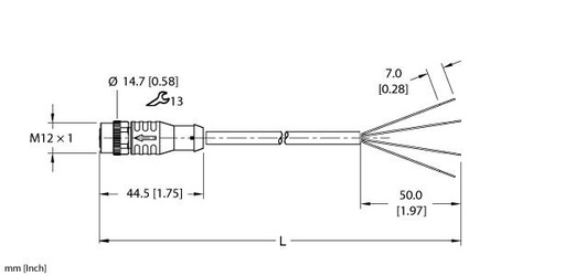 [100039976] Turck Actuator and Sensor Cordset, Connection Cable (EKRV-A4.400-GC2K-15)