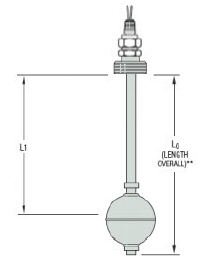 [W1095677] LS-800,  Single Float Switch, L1=9.0" N.O., L0 = 11" Overall Length, SS Float Type 14569, 2" NPT, LS-800-3-SS-SS-SPST-020-GR1-1