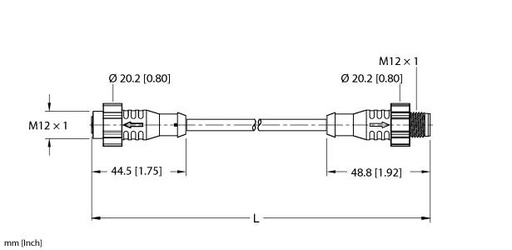[100006874] Turck Actuator and Sensor Cordset, Extension Cable (EKRT-ESRT-A4.400-GC2K-1)