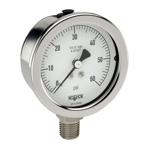 [25-500-200-psi-CC] 500 Series Stainless Steel Liquid Filled Pressure Gauge, 0-200 PSI, NIST Certified Calibration