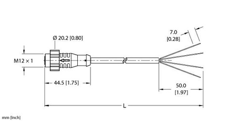 [UX19135] Turck Actuator and Sensor Cordset, Connection Cable (EKRT-A4.400-GU2K-5)