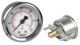 [76235836] Wika 212.53 Series Ready to Fill Pressure Gauge, 2" Dial, 0 to 300 psi (bar), 1/4 NPT Brass Back Mount, U-Clamp Bracket