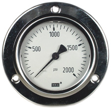 [50141325] Wika 212.53 Series Ready to Fill Pressure Gauge, 2.5" Dial, 0 to 2000 psi, 1/4 NPT Brass, Back Mount, Front Flange