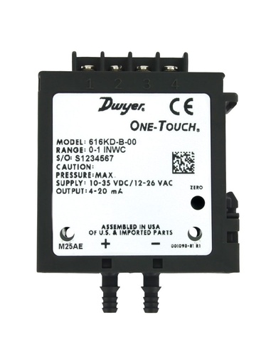[616KD-A-04] 616KD Differential Pressure Transmitter, 0-10"WC +/- .25%, 4-20ma Output