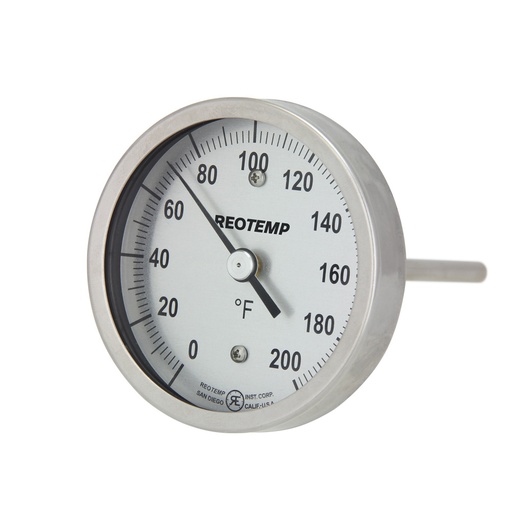 [BB0601F67] ReoTemp Bimetal Dial Thermometer, 5" Dial, Back Conn./Reset, 6" Stem, 1/2" NPT, 50/300°F