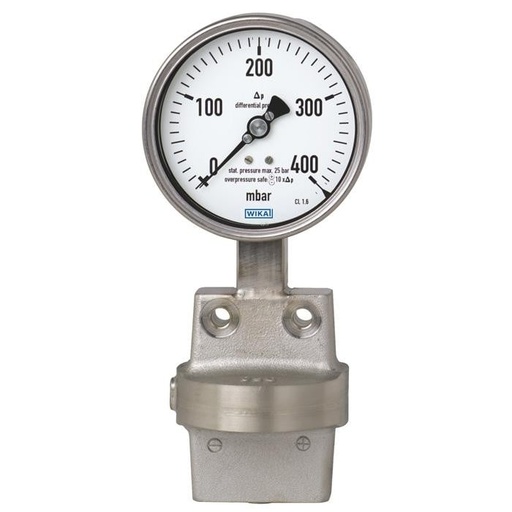 [52914755] Wika 732.51 Series Differential Dry Pressure Gauge, 4" Dial, 0 to 30 psi, 3-Way Valve Manifold 1/2 NPTF SS, Lower Mount