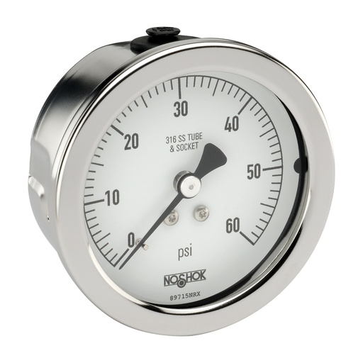 [40-510-30/160-AMMONIA-SSFF] 500 Series Stainless Steel Liquid Filled Pressure Gauge, 4" Dial, -30 inHg to 0 to 160 PSI/Ammonia Scale, 1/2" NPT Lower Back Mount, Stainless Steel Front Flange