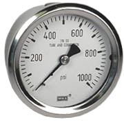 [76213916] Wika 233.54 Series Stainless Steel Liquid Filled Pressure Gauge, 2.5" Dial, 3000 PSI/Bar, 1/4" NPT Center Back Mount w/ 0.6mm SS Restrictor, SS Front Flange