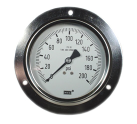 [9691388] Wika 233.53  Series Stainless Steel Liquid Filled Pressure Gauge, 2.5" Dial, 0 to 30 PSI, 1/4" NPT Center Back Mount, Polished SS Front Flange