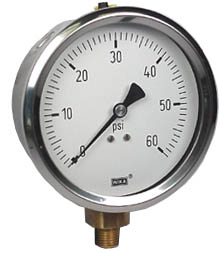[50989031] Wika 213.53 Series Industrial Brass Liquid Filled Pressure Gauge, 0 to 60 psi
