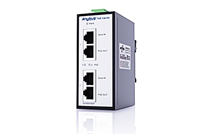 [AWB4006-B] Anybus PoE Injector, 24-50 VDC powered, DINrail mounted, 2-ports GB Ethernet (input) and 2-ports GB Ethernet (PoE output)