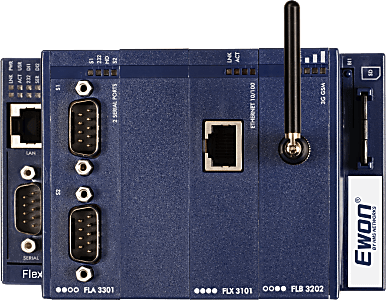 [FLEXY20200_00MA] Ewon Flexy 202 Base Unit, 4x Ext Card Slots, 1-port RJ45 LAN, 1-port Serial D-Sub 9-pin male (RS232/422/485), Requires WAN Ext Card for VPN connectivity