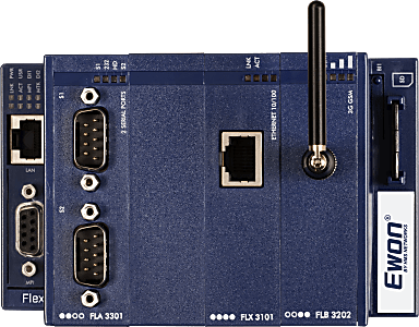 [FLEXY20300_00MA] Ewon Flexy 203 Base Unit, 4x Ext Card Slots, 1-port RJ45 LAN, 1-port Serial MPI (Profibus) D-Sub female, Requires WAN Ext Card for VPN connectivity